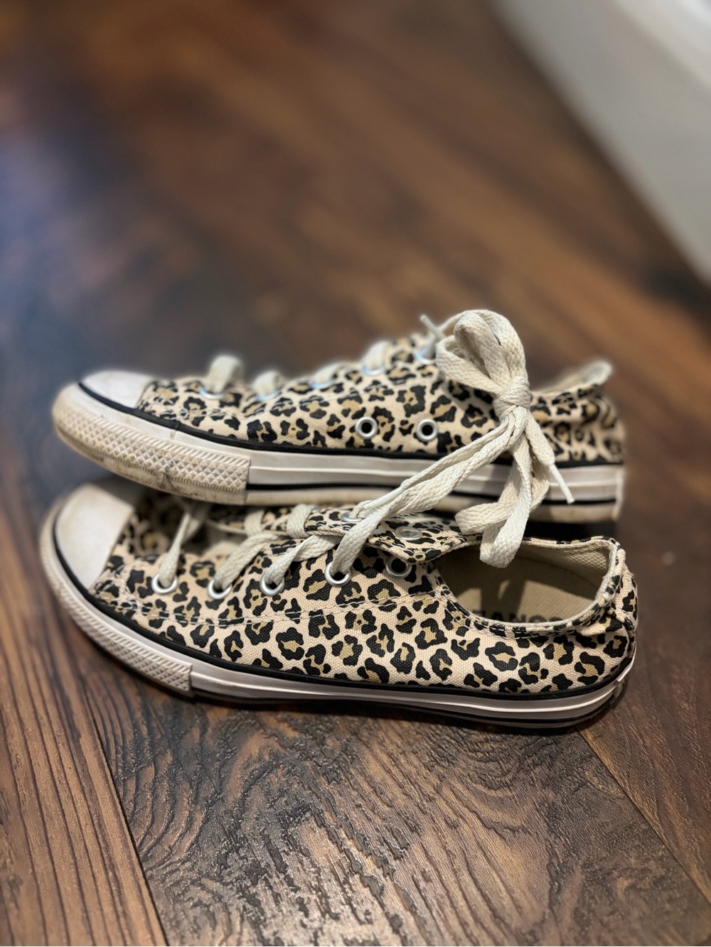Converse Kids Leopard Print Canvas Sneakers - Cream/Black 2